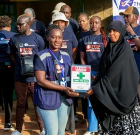 First aid kit handover First aid kit presented at a Stop the Bleed community event