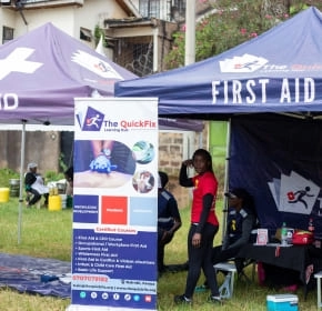 QuickFix first aid tent The QuickFix first aid tent and banner at an outdoor community event